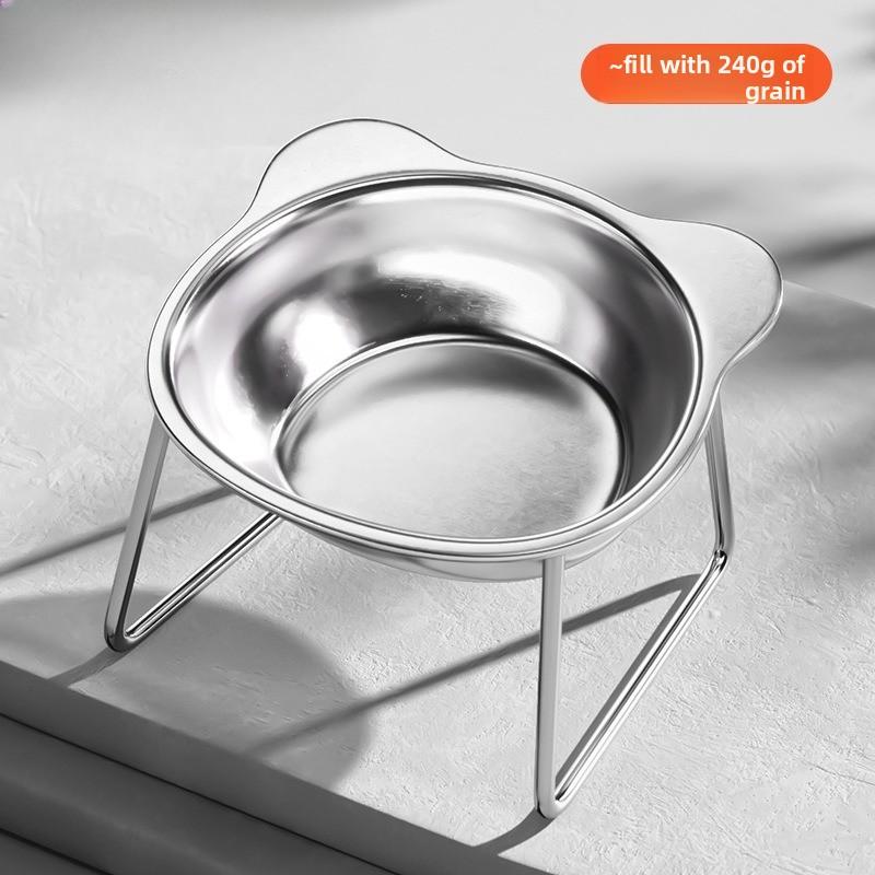 Raised Elevated 15°Tilted Cat Bowls Neck Guard Cat Food Bowl 304 Stainless Steel Shatter-resistant Pet Supplies for Puppy Cat