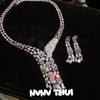 Jewelry, Gypsy Cheetah Gem Necklace, Banquet Haute Couture Egg-Shaped Water Drop Zircon Earrings, Set