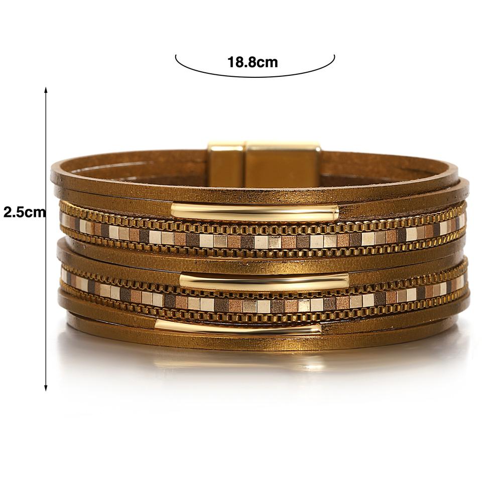Square Leather Bracelet for Women Boho Tube Multilayer Wrap Wide Bangle Party Jewelry Accessory