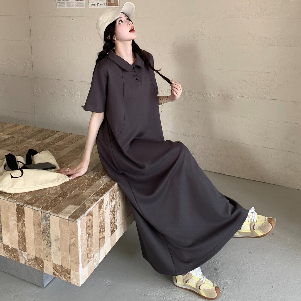 Dimanaf Women 2025 Plus Size Solid Dress Summer Vintage Dress Basic Long Casual Loose Dress Maxi