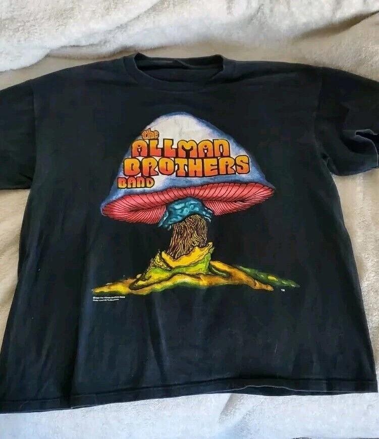 1992 Allman Brothers Brockum Psychedelic Mushroom Band Black Unisex Shirt