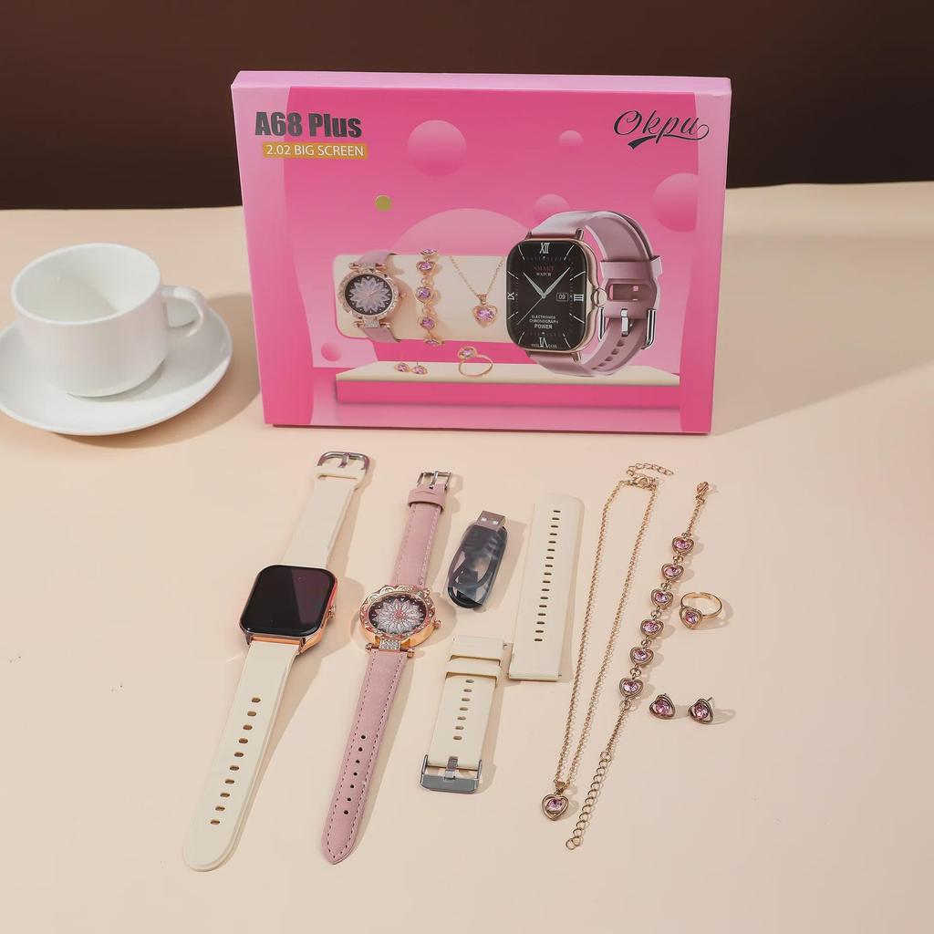 A58 Plus 8-in-1-Smartwatch- und Schmuckset mit Diamanten für Damen