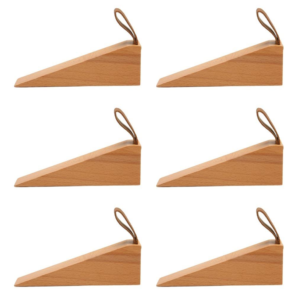 6pcs Compact Design Wooden Door Stopper Leather Strap Security Door Wedge  Apartment Use