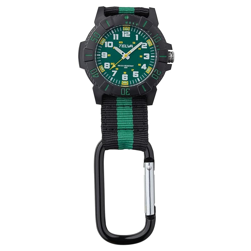 

[Clepher] pocket watch analog carabiner watch waterproof nylon belt green dial CB-A272-GN men s