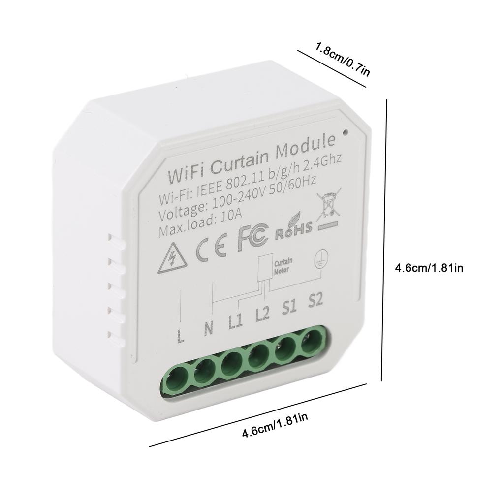 Intelligent Curtain Controller Module 10A Voice Control WiFi 2 Way Curtain Blinds Switch Module for Tuya Smart White