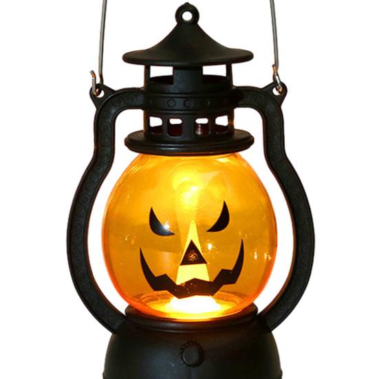 Halloween Pumpkin Lantern with LED Light, Portable Retro Horse Lantern with Funny Pumpkin Faces, Safe Flame-Free Halloween Decoration for Indoor
