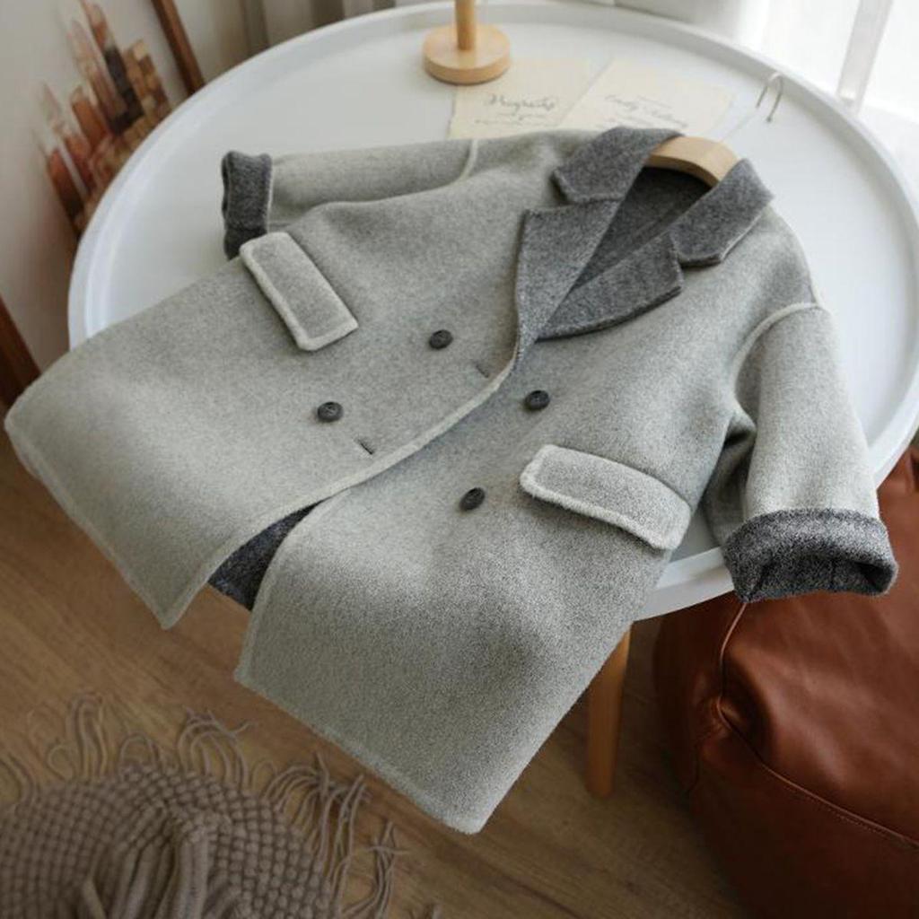 Kids' Korean-Style Gray Faux Cashmere Wool Coat for Autumn/Winter 2025 - Fashionable Double-Sided Woolen Jacket for Boys and Girls