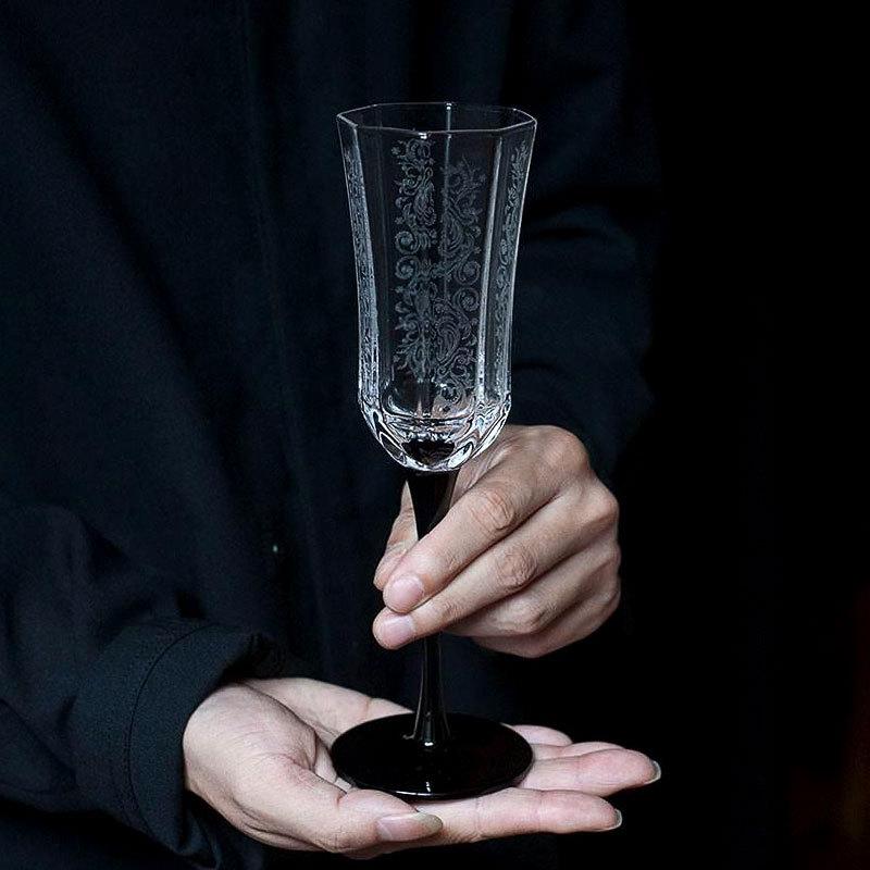 

French Vintage Champagne Glass Black Swan Valentine s Day Luxury Wine Glass Set in Ancient Octagonal Goblet