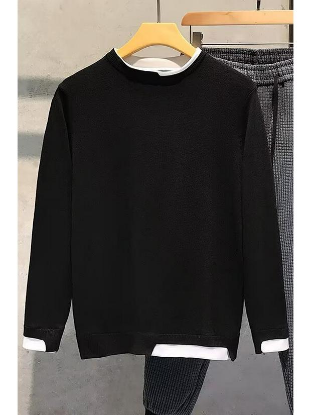 Men's Trendy Long-Sleeve Knit Top - Autumn/Winter 2025 (Fake Two-Piece Style)