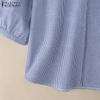 ZANZEA Women Summer Round Neck Half Sleeve Casual Stripe Blouse
