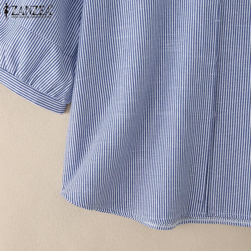 ZANZEA Damen Sommer Rundhals Halbarm Lässige Streifenbluse
