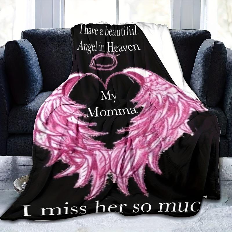 Angel Mom In Heaven Flannel Hug Blanket, Heart-Winged Tribute, Soft Gift for Sofa, Bed, Travel