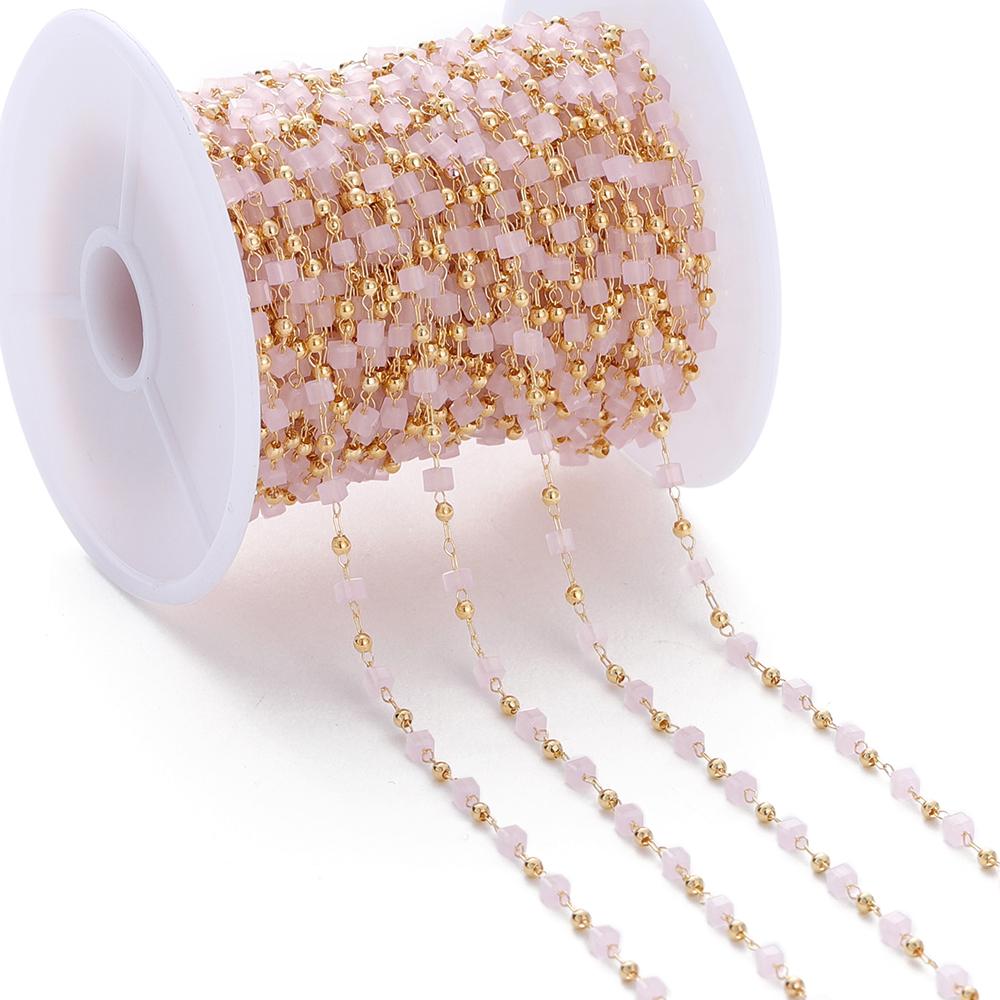 1Meter Colorful Cube Stone with Copper Beads Chains Necklace Chain for DIY Anklet Bracelets Handmade Jewelry Making Accessories