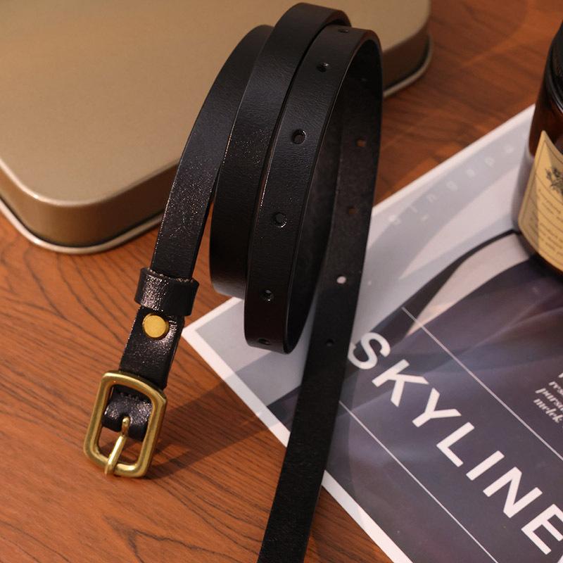 Dames Utsøkt Høy Kvalitet Allsidig Business Pendling Mote Ekte Skinn Tynt Belte for Damer Chic Dameskinnbelte Kuskinn