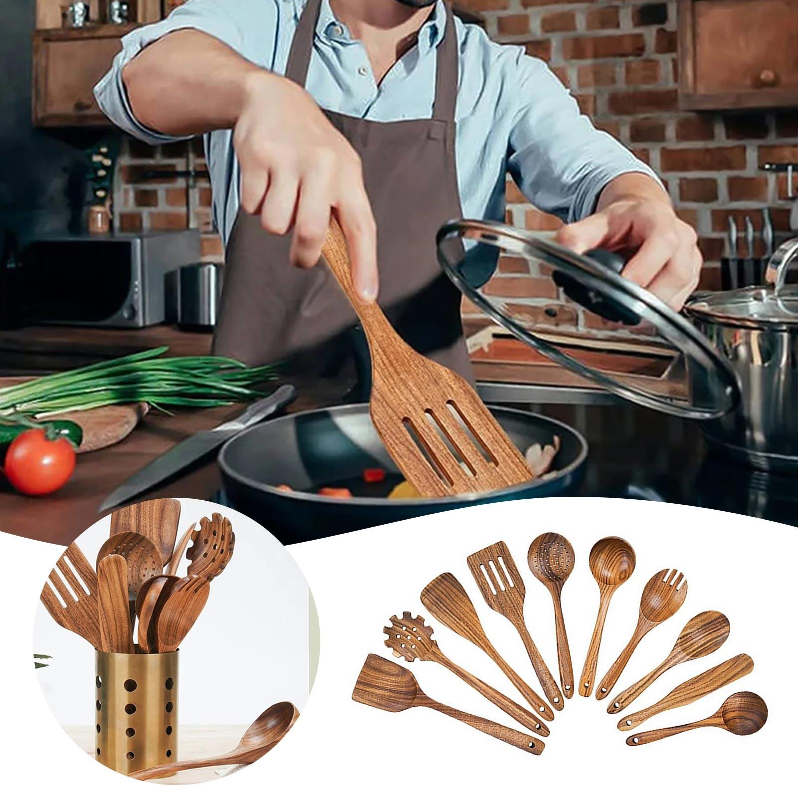 

Кухонная утварь Деревянная посуда для готовки 10 предметов Антипригарная сковорода Набор кухонной утвари Ложки Лопатки и многое другое для готовки кофейный