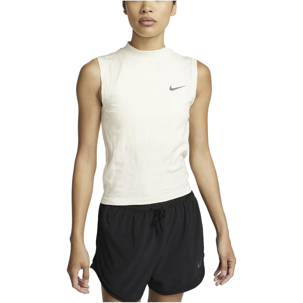Nike Solid Color Sleeveless High Neck Sports Vest Women tops Ivory FB7631-110