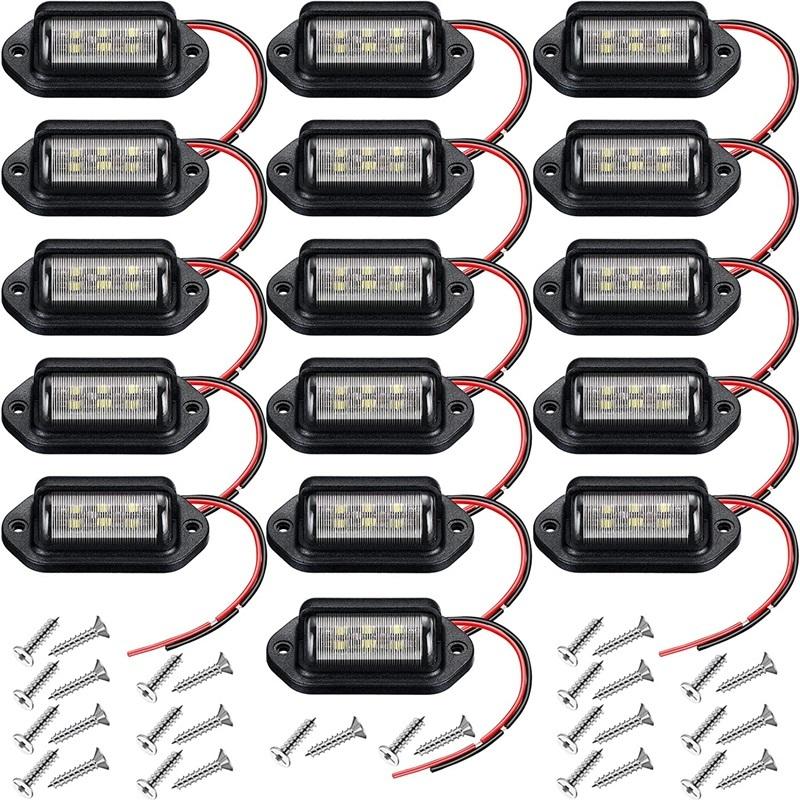 16Pcs 6 LED Car License Number Plate Light 12V for Truck SUV Van RV Trailer Waterproof Tail Light License Plate Lights Lamp