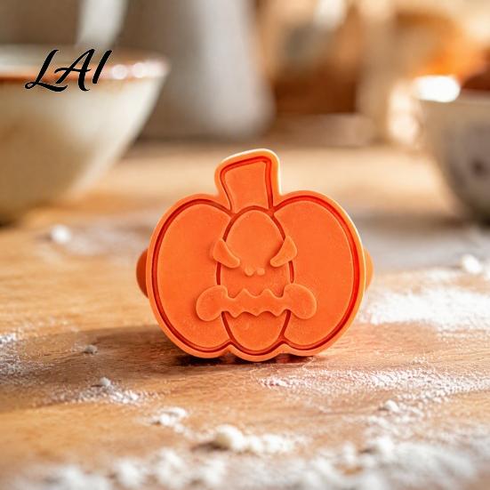 Family Baking Activities Halloween Mini Pie Mold Cat/Pumpkin/Ghost Shape Reusable Embossed Plastic Dough Stamps Hand Mold for Home Kitchen