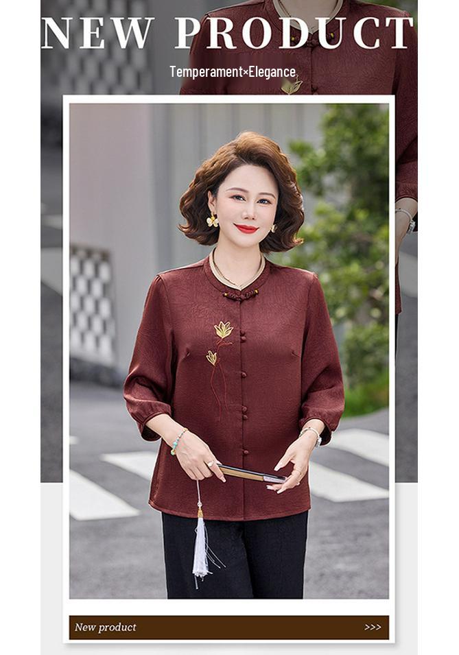 Spring Outfit: Chinese-Style Shirt for Middle-Aged Women - Festive Attire for Birthdays and Weddings