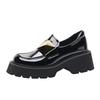 Black leather small leather shoes women's spring new muffin platform retro patent leather shoes