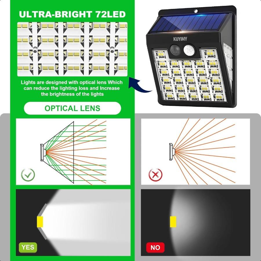 Solar Lights Outdoor 72 LED Motion Sensor Wall Light IP65 Waterproof and 3 Lighting Modes Solar Powered Security Wirel Light Ou
