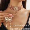 European and American Luxury Multi-layer Crystal Water Drop Pendant Bundle Neck Chain Jewelry Earrings Exaggerated Color Crystal Necklace Women