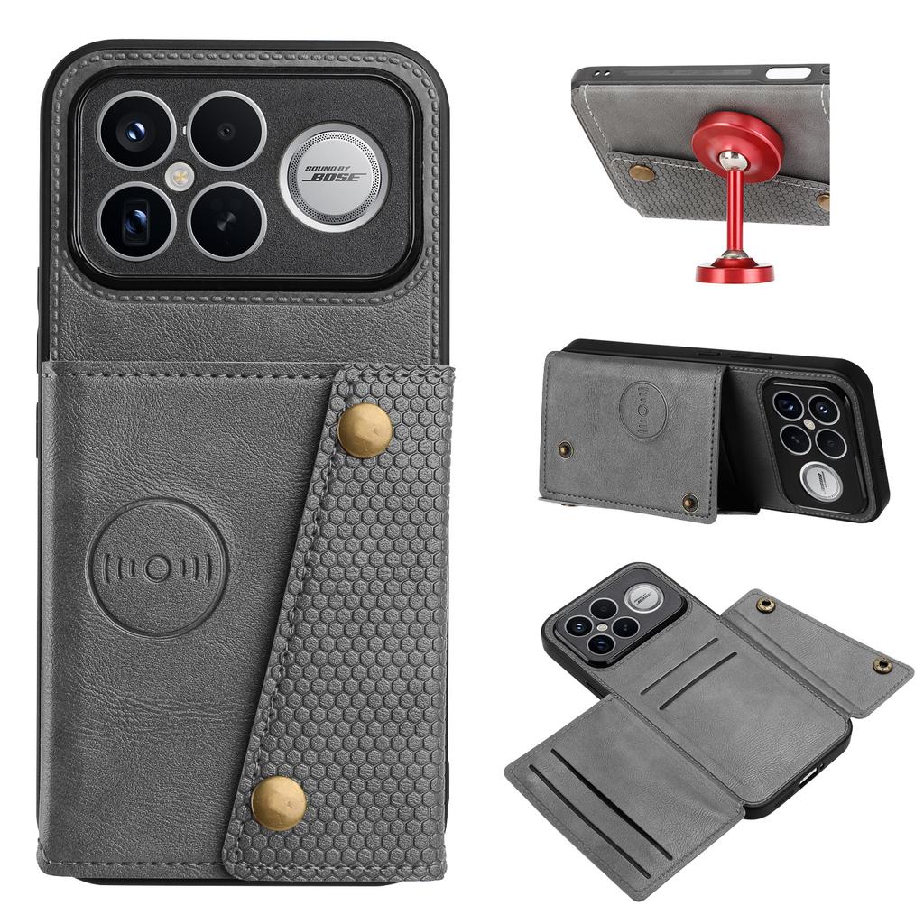 Pouzdro na telefon pro Xiaomi Poco F8 Ultra / Redmi K90 Pro Max 5G s sloty pro karty, stojánek, kůže + TPU kryt na telefon