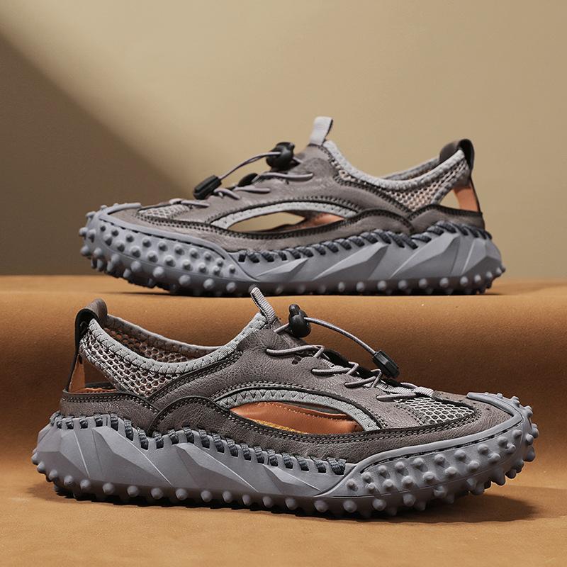 Outdoor casual versatile men's shoes summer breathable thin hollow lazy shoes handmade men's casual shoes mesh shoes