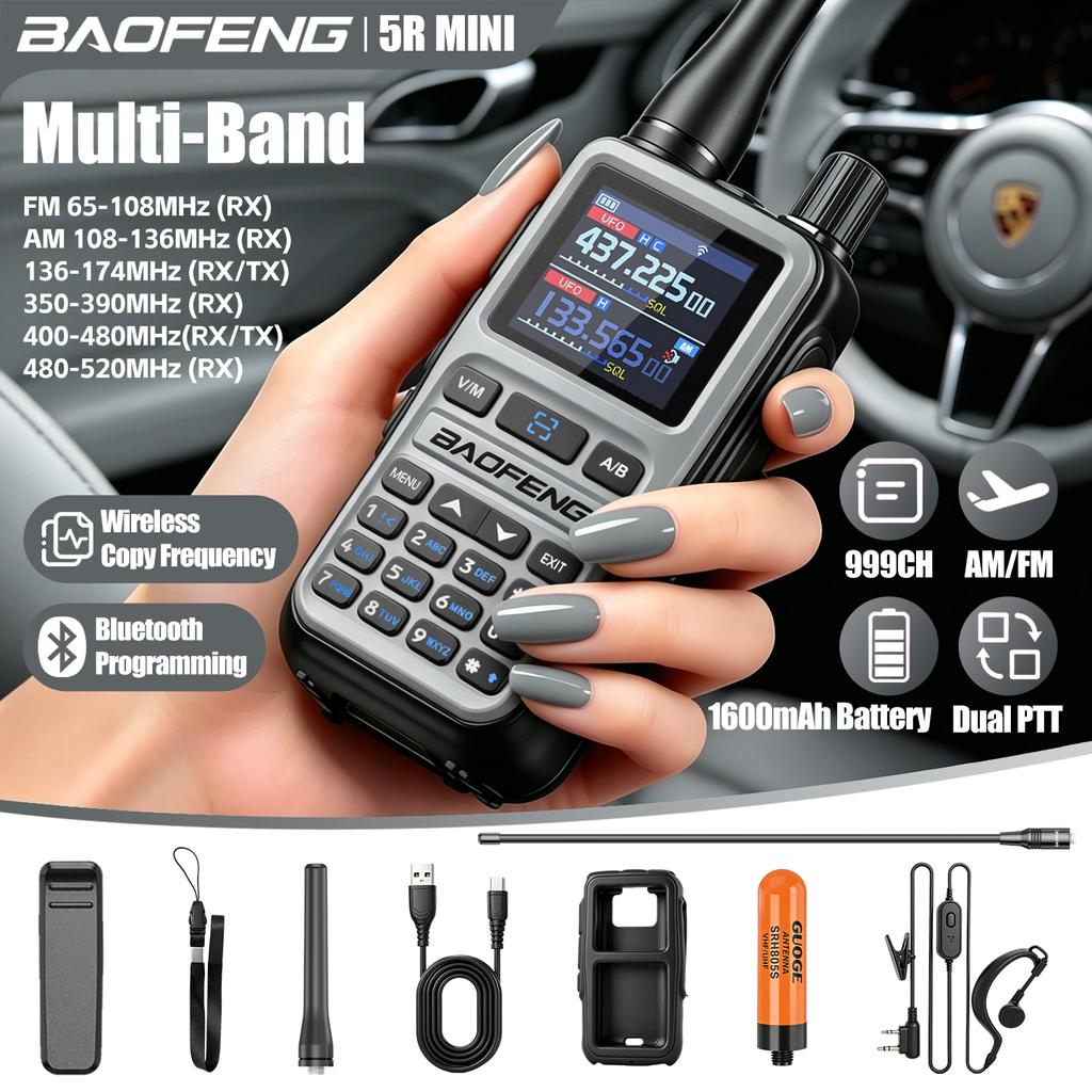 Baofeng 5Rmini Walkie-Talkie Bluetooth Programming Aviation Receiver Dual PTT Transmitter Key Outdoor Travel Baofeng Handheld RA