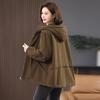 Women's 2024 Mid-Length Hooded Cotton Parka - Fleece-Lined, Solid Color, Casual Loose Fit, Winter Coat