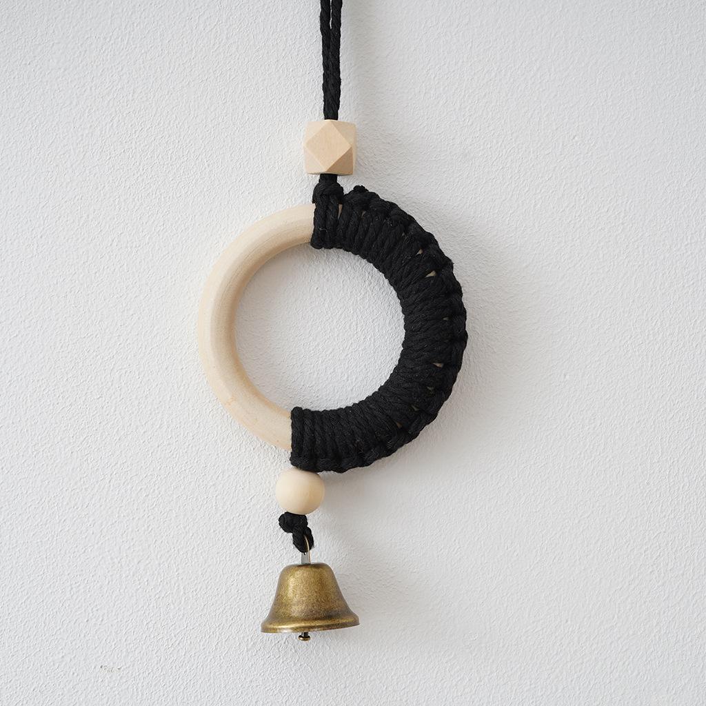 

1 шт. Дерев яне кільце кольору натурального дерева, бавовняна мотузка, підвіска з дзвіночком, настінна прикраса в японському та корейському стилі, ручка для дверей, автомобільна підвіска 10*27cm