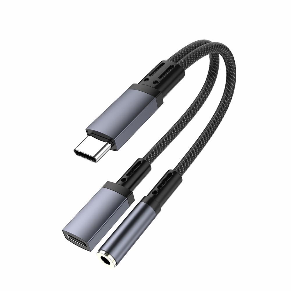 

1 шт. 10 Вт 2-в-1 адаптер для быстрой зарядки Type-C на 3,5 мм для наушников, аудиоадаптер для Apple 15 Samsung Huawei серый