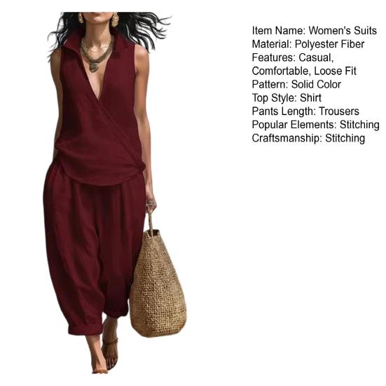 Completi Due Pezzi da Donna Casual Tinta Unita Set in Tessuto Vestibilità Larga Fibra di Poliestere Leggero Comodo Outfit per Primavera Estate Autunno Abiti Quotidiani