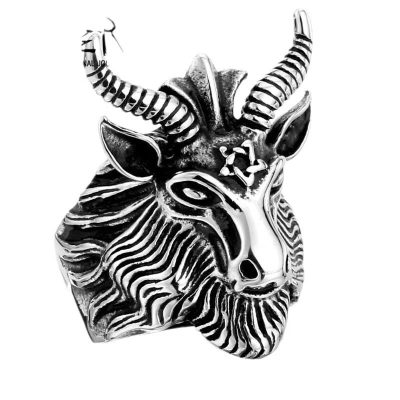 Satanic Ram Head Pentagram Ring: Men's Retro Anubis Punk Jewelry