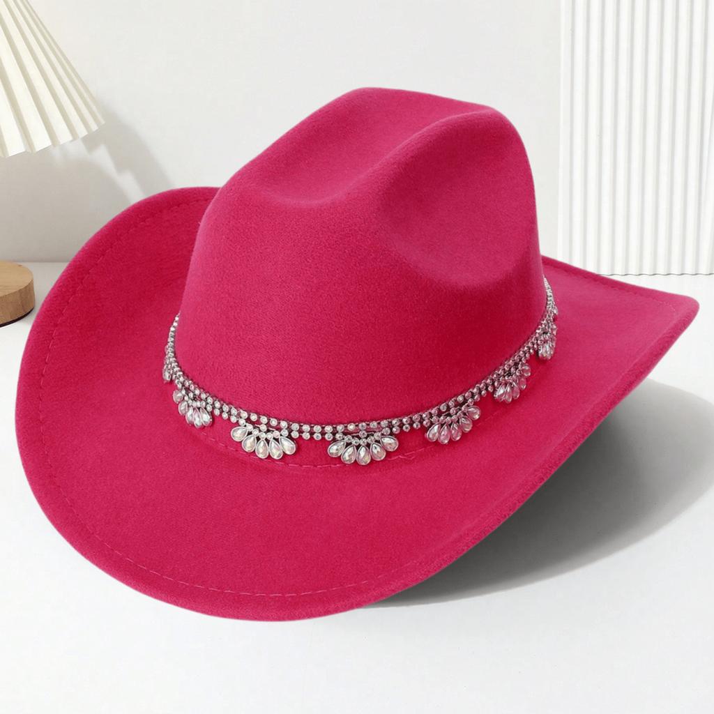European and American colored diamond western cowboy top hat men and women party casual shopping felt hat stage jazz hat