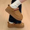Leather thick-soled snow boots for women, winter velvet to keep warm, one pedal, fluffy bag head, outer wear, velvet thickened half slippers for women