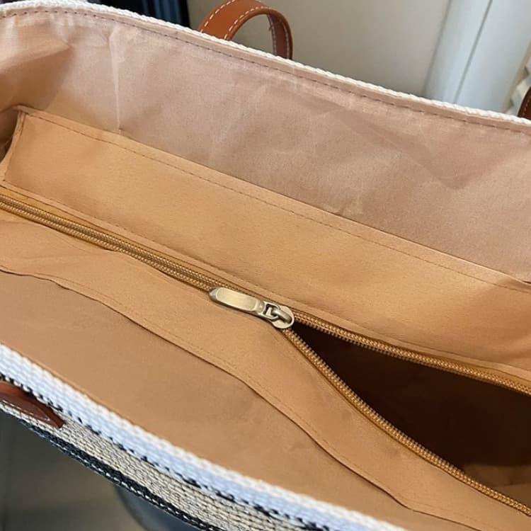 Gestreifte Stroh-Tote-Bag mit großer Kapazität Damen-Handtasche