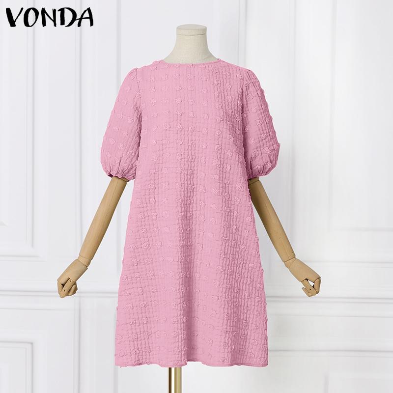 

VONDA Женское пышные рукава Простое повседневное короткое платье