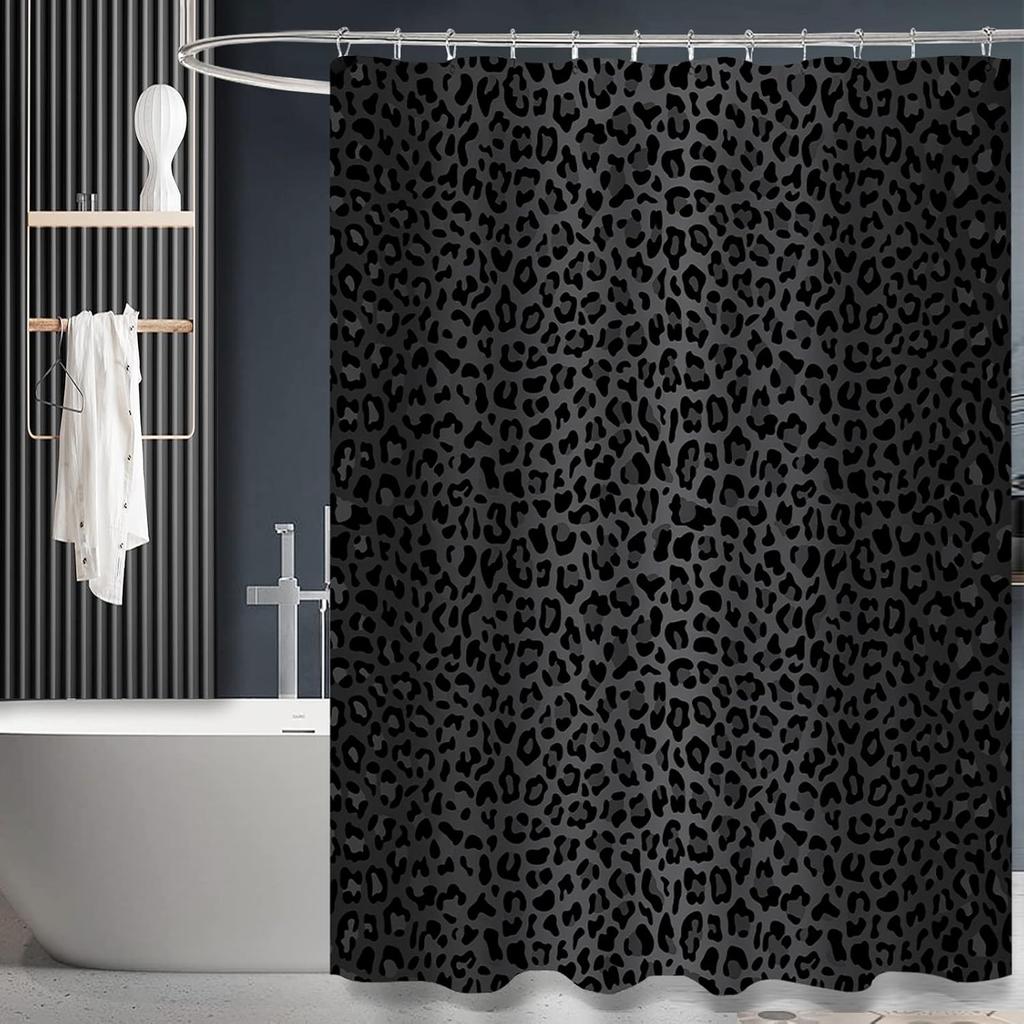 Cow Print Shower Curtain, Black & White Animal Design, Polyester Fabric With Hooks