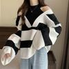 Fake Two Neck Hanging Off Shoulder Long Sleeved Pullover Sweaters for Women In Autumn and Winter Loose and Slimming Chic Tops