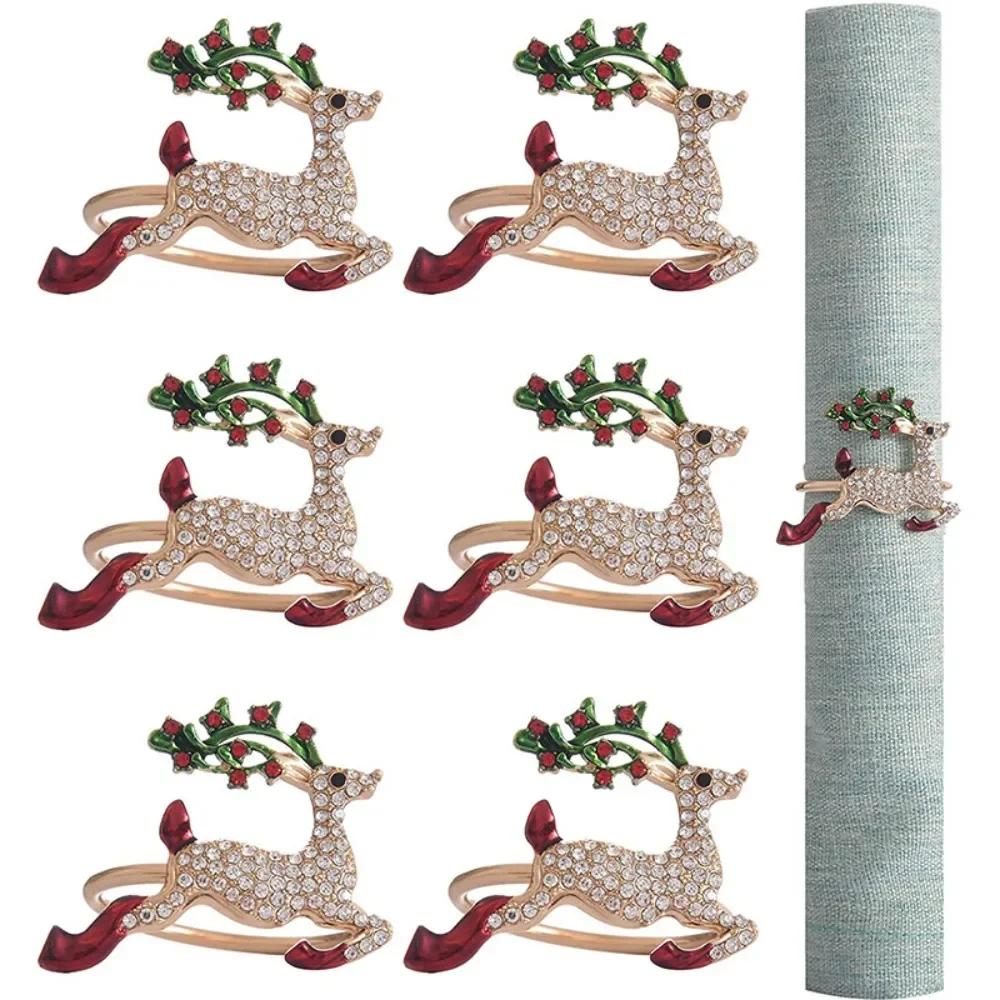 1pc Christmas Napkin Rings Napkin Holder Rings for Home Table Decoration Elk Xmas Tree Wreath Napkin Buckle Dinner Room Supplies
