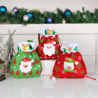 Red Christmas Fabric Gift Bag with Creative Stickers for Candy or Handbags