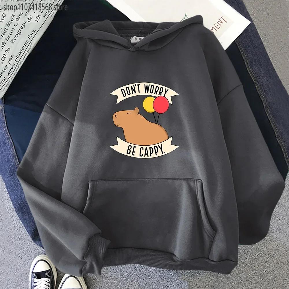 Cartoon Animals Capybara Hoodie Don't Worry Be Cappy Letter Print Sweatshirt Unisex Fashion Hoodies Funny Graphic Tops