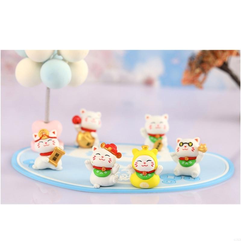 62KD 6Pcs Fortune Cats Miniatures Figurines for Positive And Auspiciously Decors
