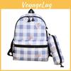 Large Childrens Capacity Checkered Backpack With Bear Print Design For Daily Use