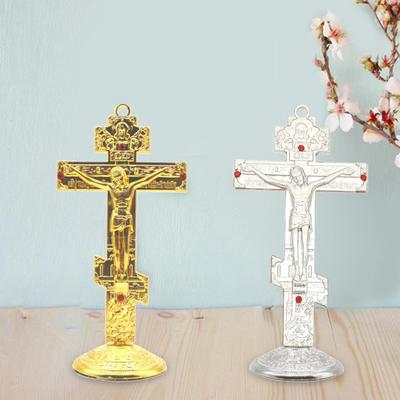 Krzyż Jezusa na biurko metalowe z podstawą ozdoby na stół chrześcijańskie artykuły gospodarstwa domowego przybory do modlitwy blat stołu krucyfiks krzyż katolicki