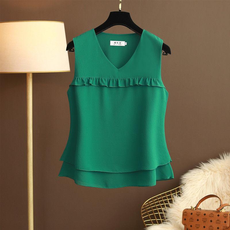 Summer New V-neck Sleeveless Camisole Tank Top Sling Women Solid Patchwork Ruffles Loose Simple Fashion Korean Casual Thin Vest