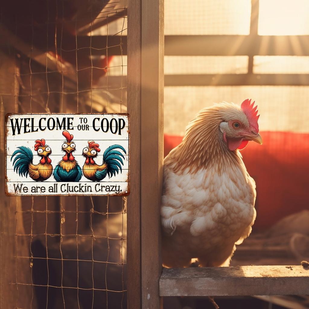 Welcome to Our Chicken Coop Sign Crazy Metal Hanging Sign Rustic Farmhouse Kitchen Decor