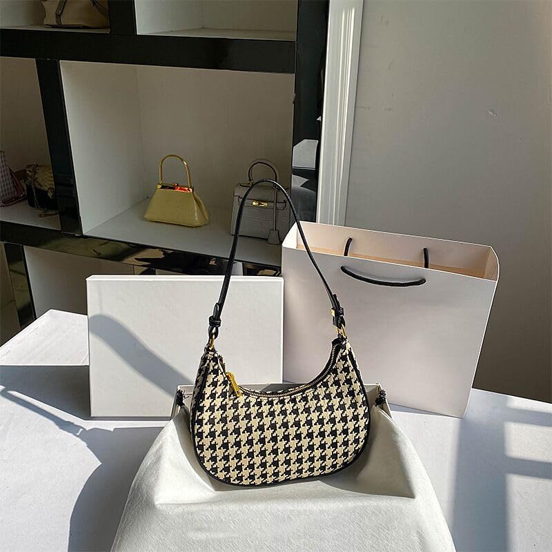 Retro Houndstooth Shoulder Handbag [KKAERDIYA] Bag, Women's