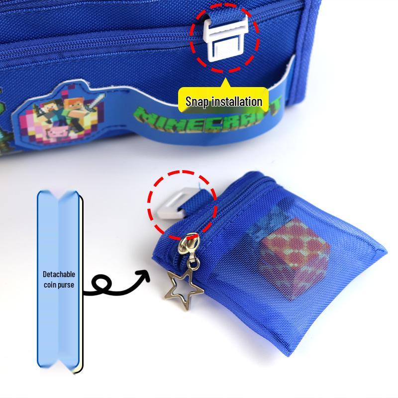 Steve's World Pencil Case for Elementary Students with Coin Purse & Cute Amulet Pendant